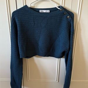 Zara Teal Knit Sweater with Button Accents